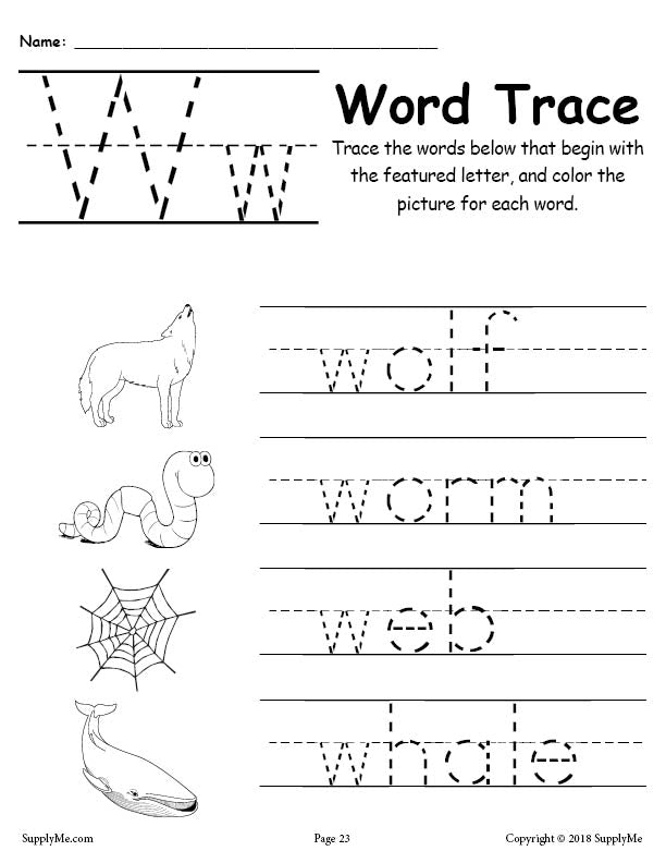 Letter W Words - FREE Alphabet Tracing Worksheet – SupplyMe
