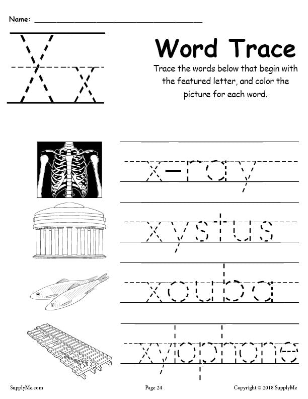 Letter X Words Alphabet Tracing Worksheet Supplyme