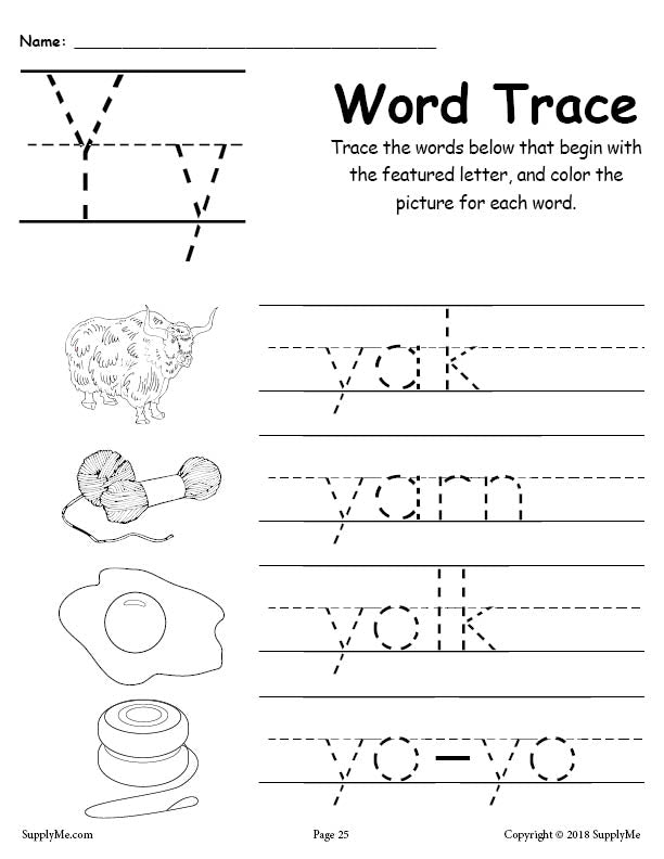 letter y words free alphabet tracing worksheet supplyme