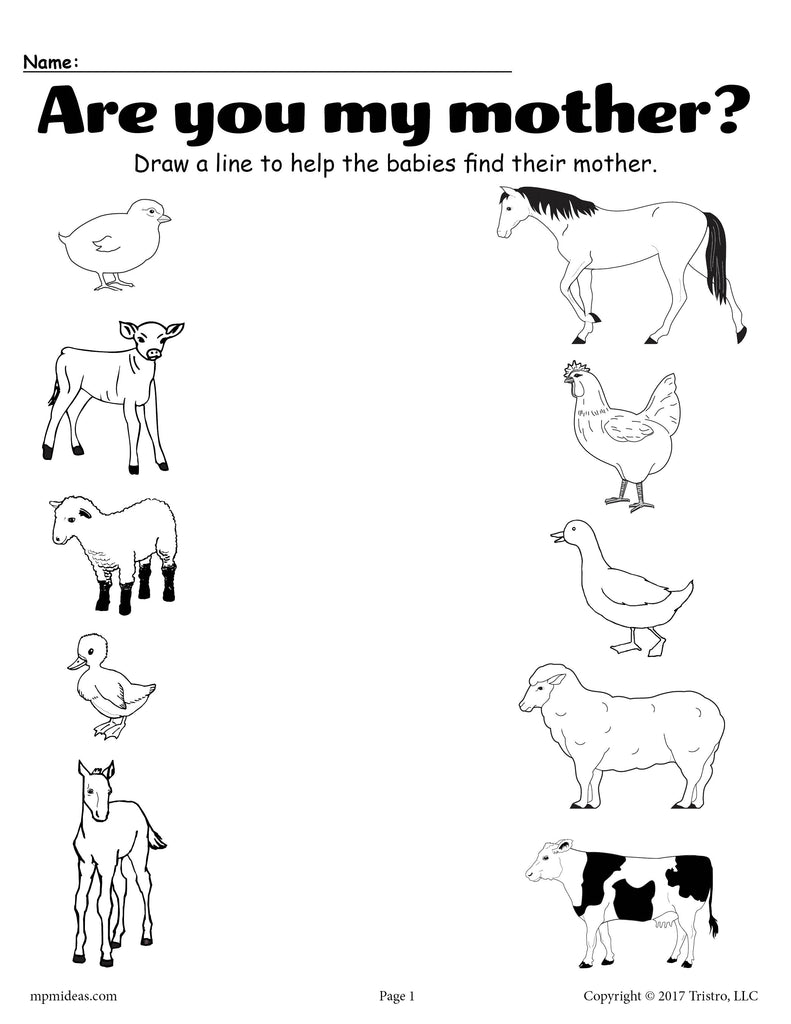 preschool animal babies matching chart