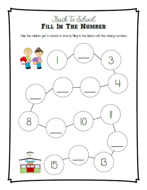 back to school fill in the number printable activity supplyme