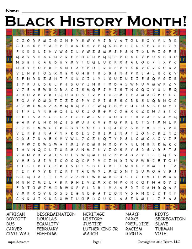 FREE Printable Black History Month Word Search SupplyMe