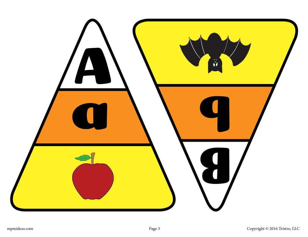 Fall and Halloween Candy Corn Alphabet Letter Matching Game - Letters A and B
