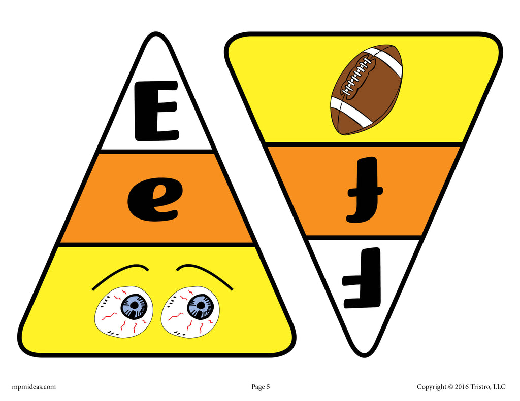 Fall and Halloween Candy Corn Alphabet Letter Matching Game - Letters E and F