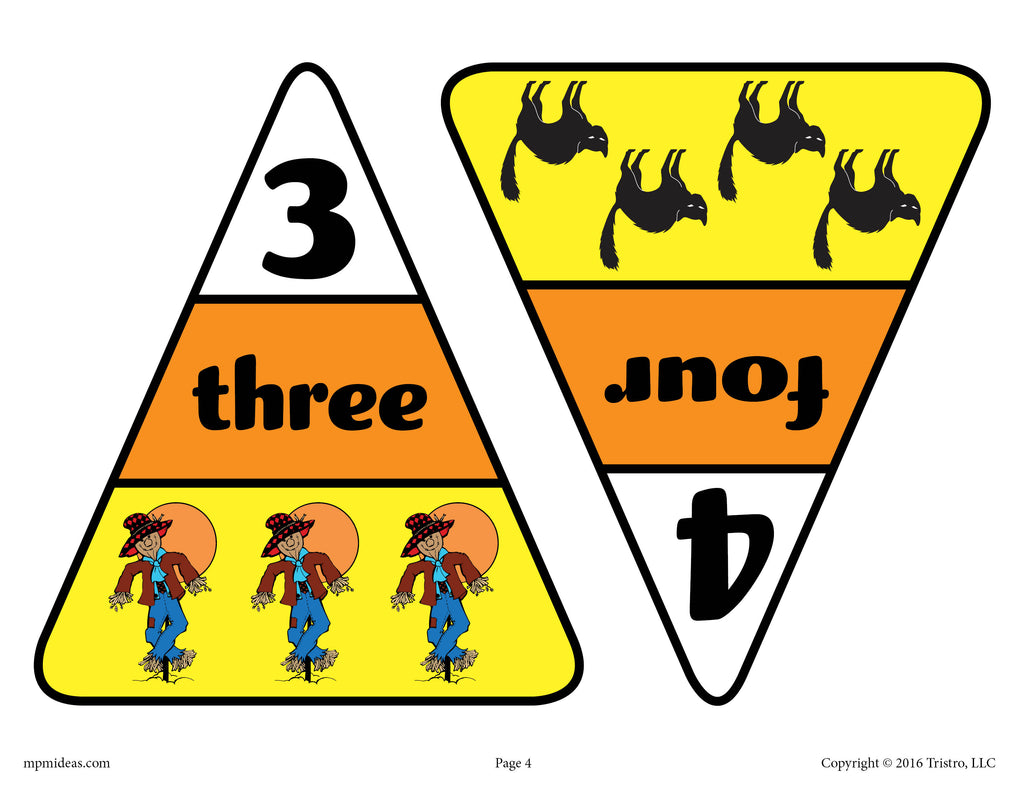 Printable Candy Corn Number Matching Game Numbers 3 and 4