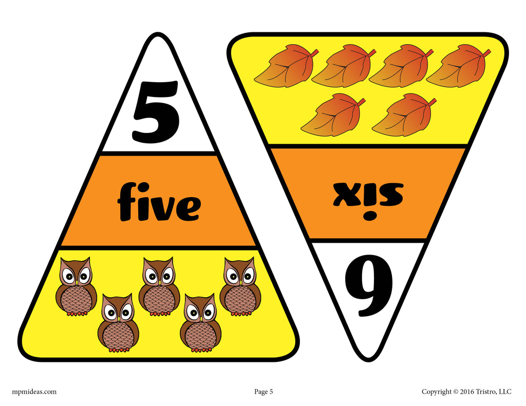 Printable Candy Corn Number Matching Game Numbers 5 and 6