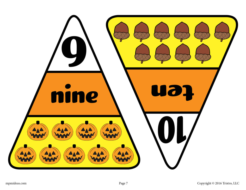 Printable Candy Corn Number Matching Game Numbers 9 & 10