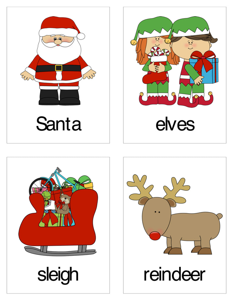 Christmas Vocabulary Word Cards - Santa, Elves, Sleigh, Reindeer