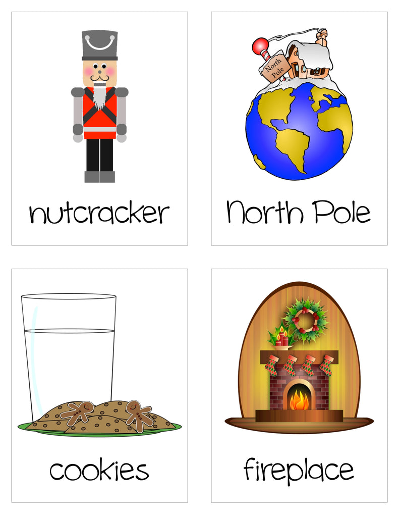 Christmas Vocabulary Word Cards - Nutcracker, North Pole, Cookies, Fireplace