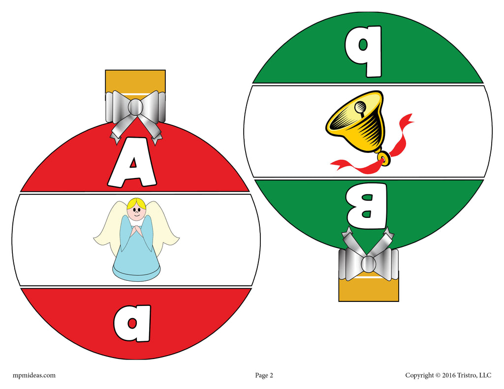 Christmas Ornaments Alphabet Letter Matching Game - Uppercase and Lowercase Letters A and B