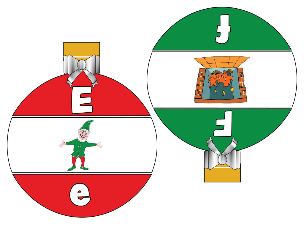 Christmas Ornaments Alphabet Letter Matching Game - Uppercase and Lowercase Letters E and F