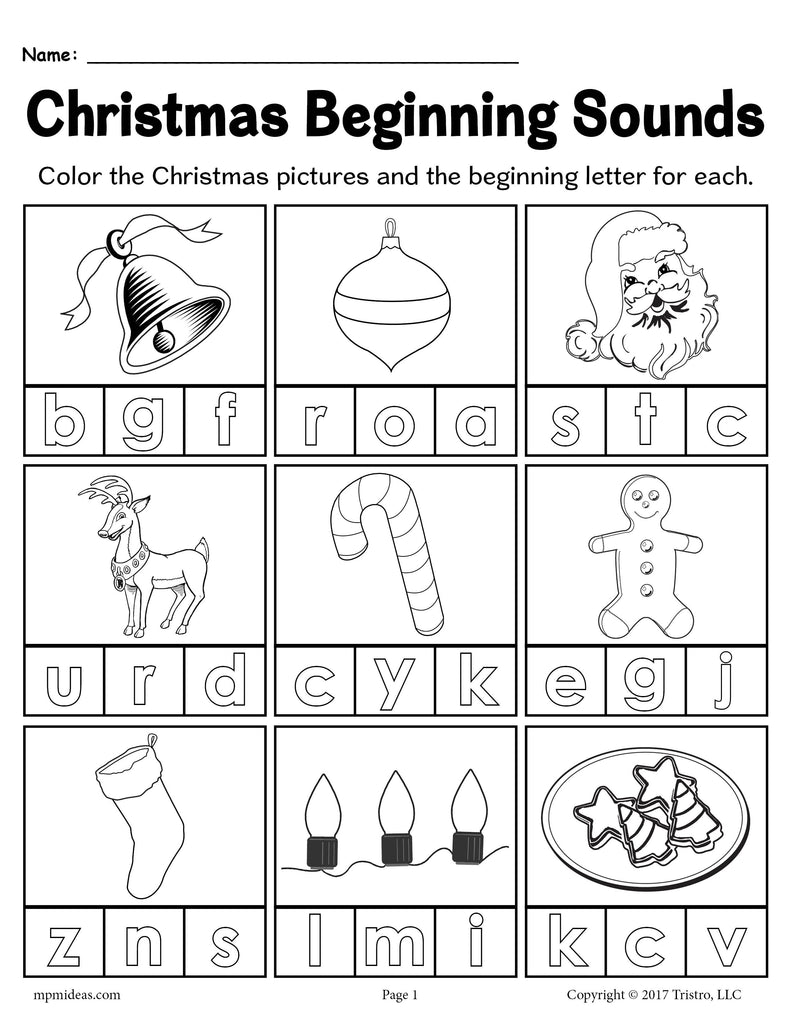 printable christmas beginning sounds worksheet supplyme