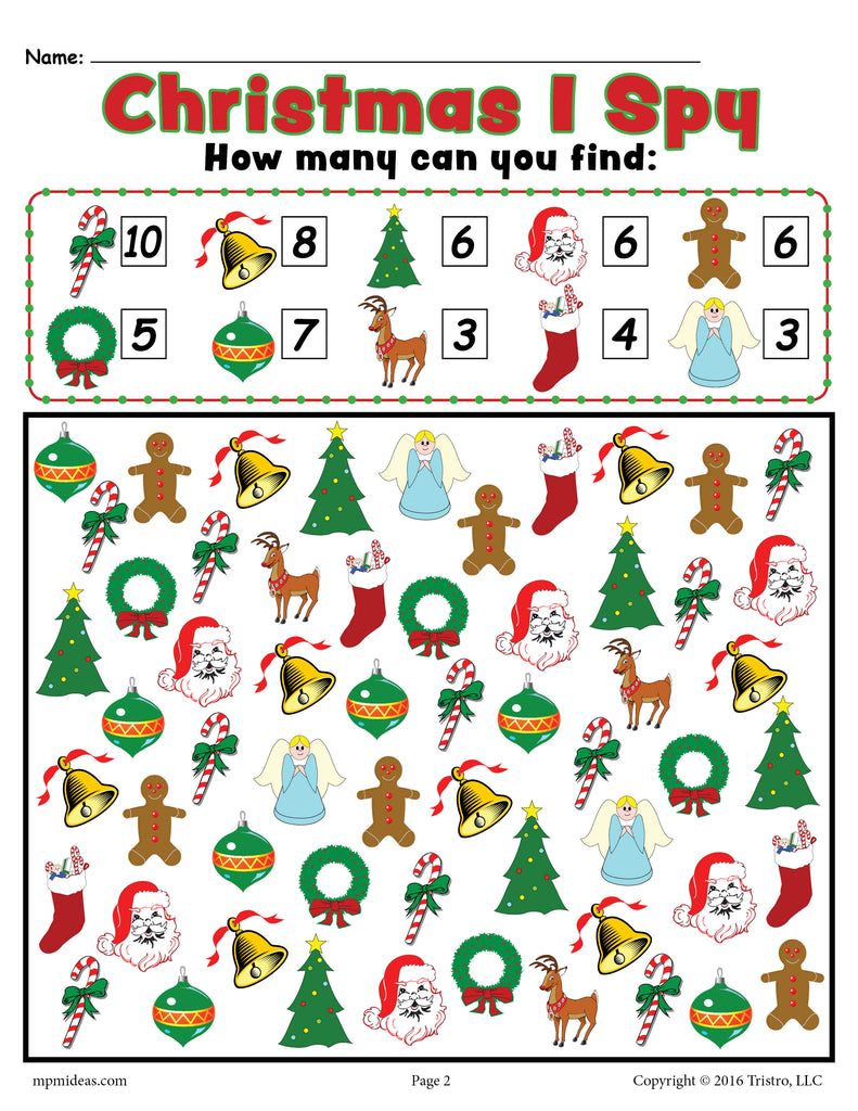 Christmas I Spy - FREE Printable Christmas Counting Worksheet! – SupplyMe