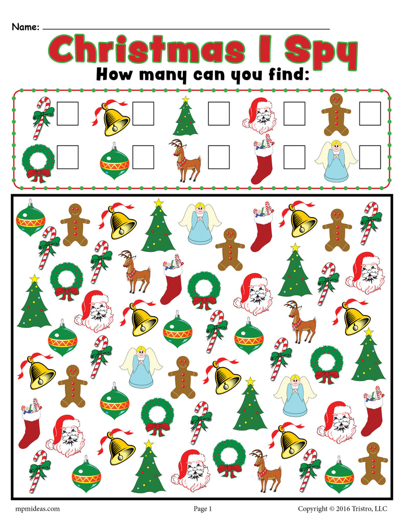 Christmas I Spy Printable Christmas Counting Worksheet Supplyme