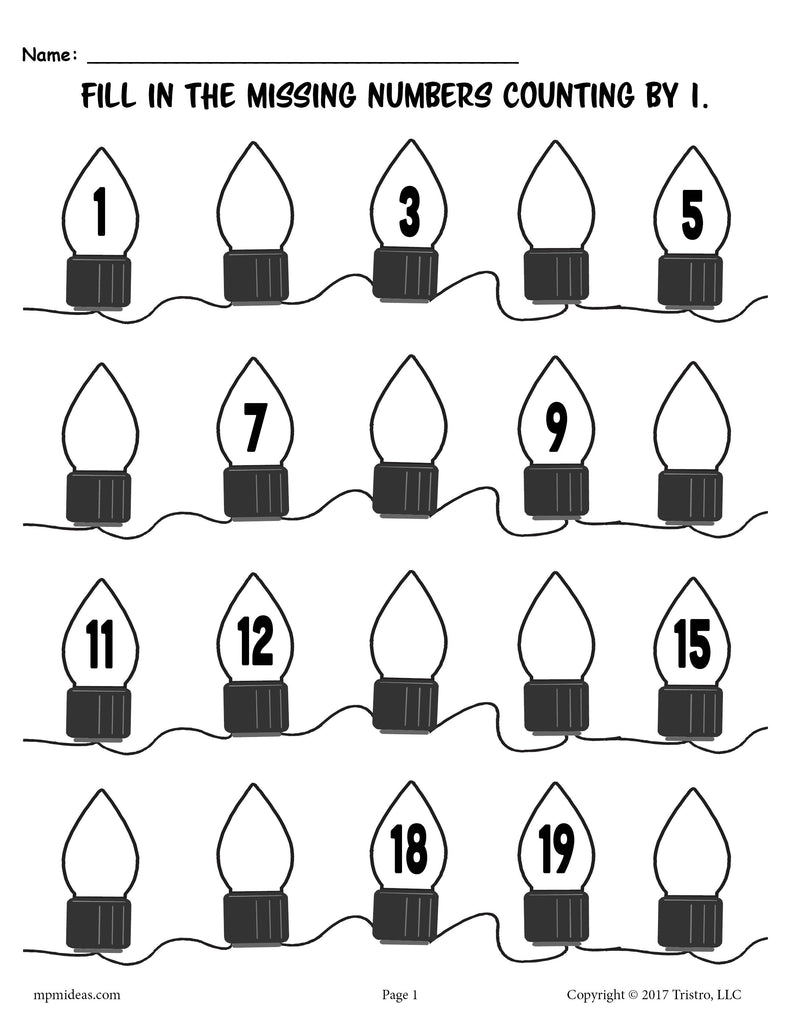 Christmas Lights Counting Worksheet - Number Counting from 1-20