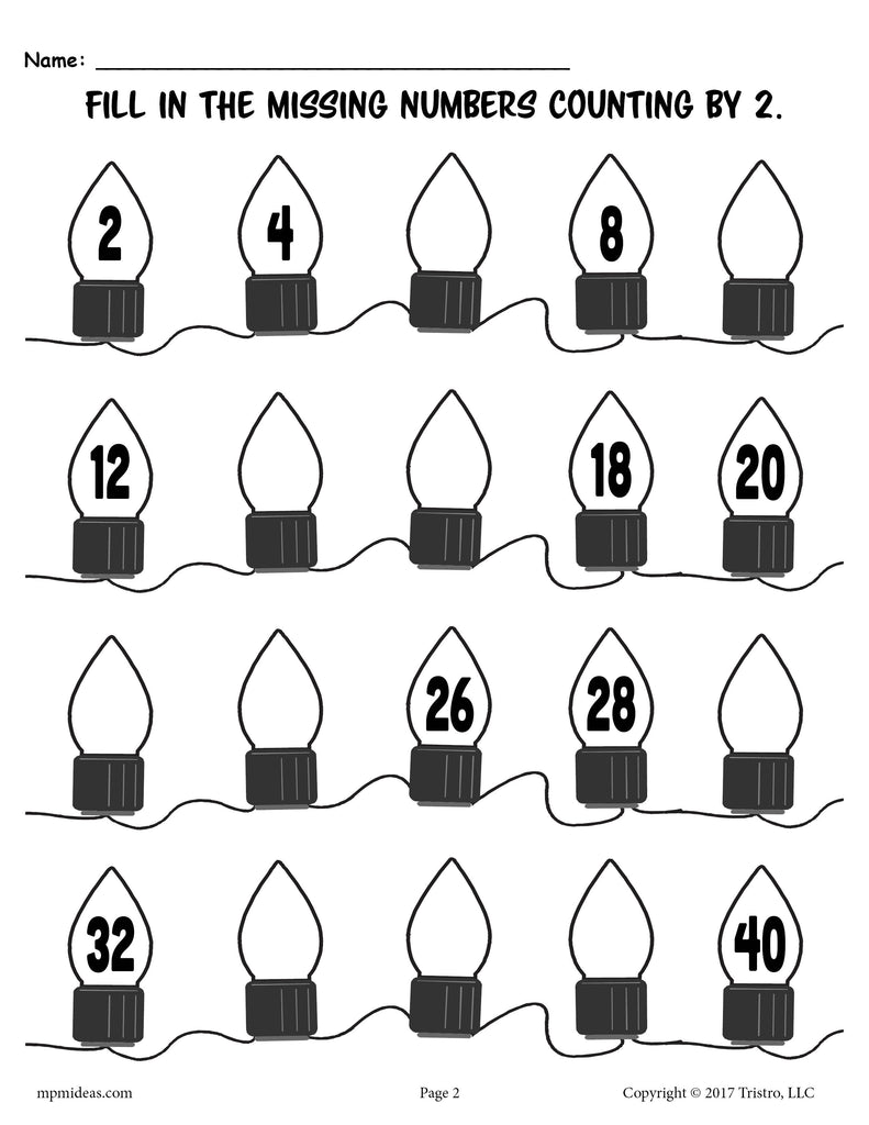 Christmas Lights Skip Counting Worksheet - Skip Counting By 2's 2-40