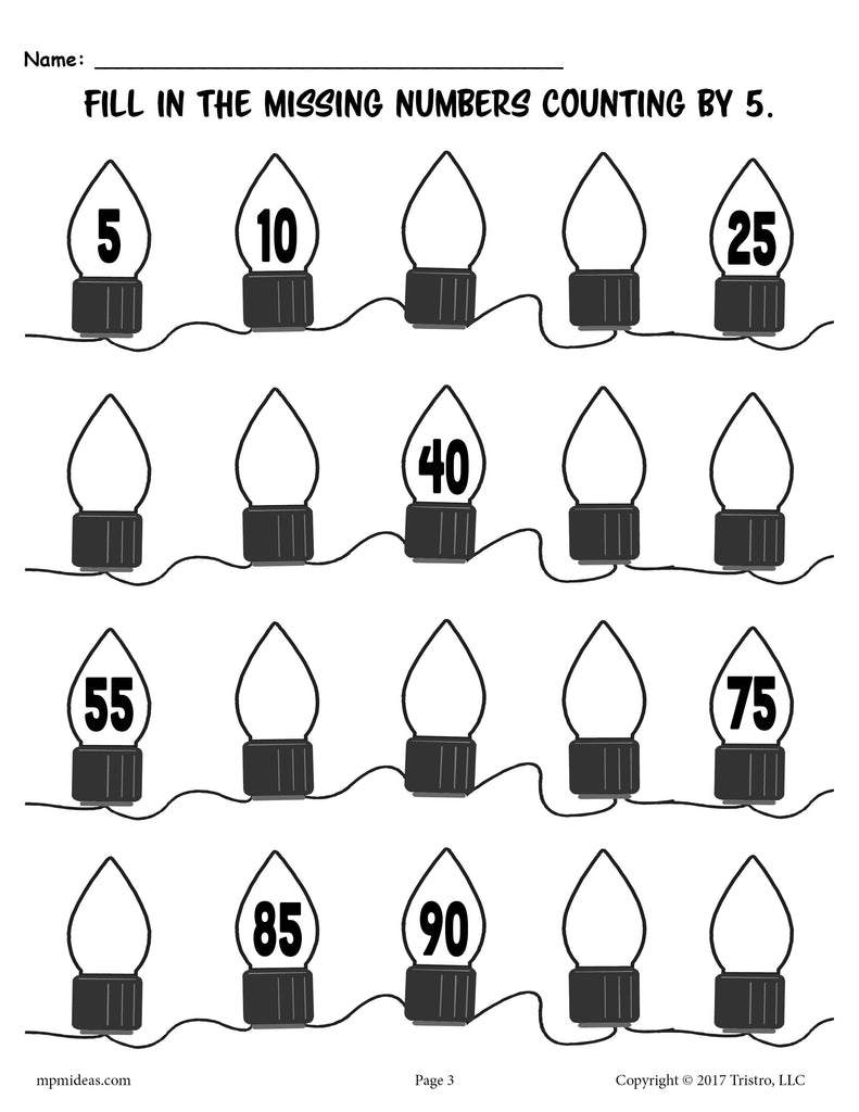 Christmas Lights Skip Counting Worksheet - Skip Counting By 5's 5-100