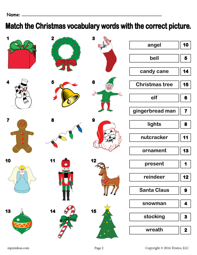 FREE Printable Christmas Vocabulary Matching Worksheet ...