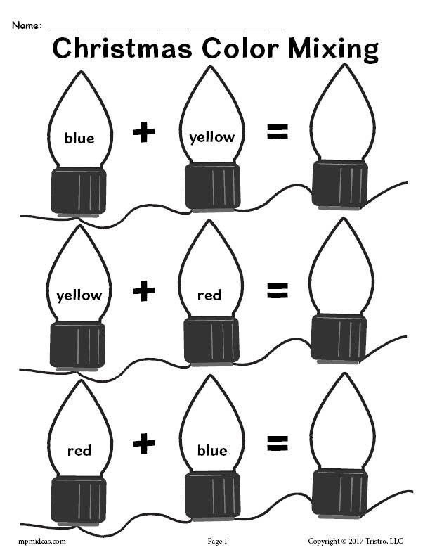 FREE Printable Christmas Lights Color Mixing Worksheet!