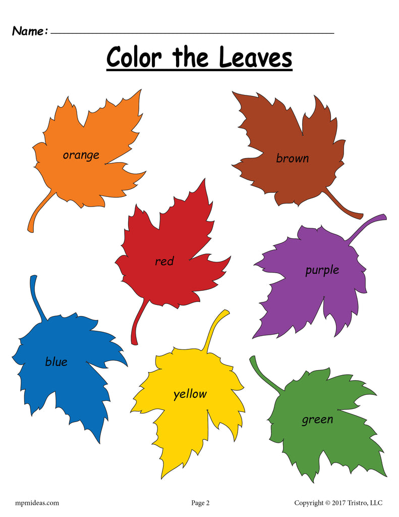 Fall Leaf Color Words Worksheet SupplyMe