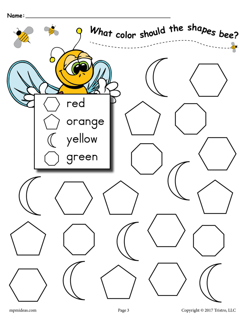 Shapes Worksheet: Hexagons, Pentagons, Crescents, Octagons