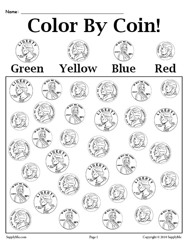 Download Color By Coin - Printable Money Worksheet - SupplyMe