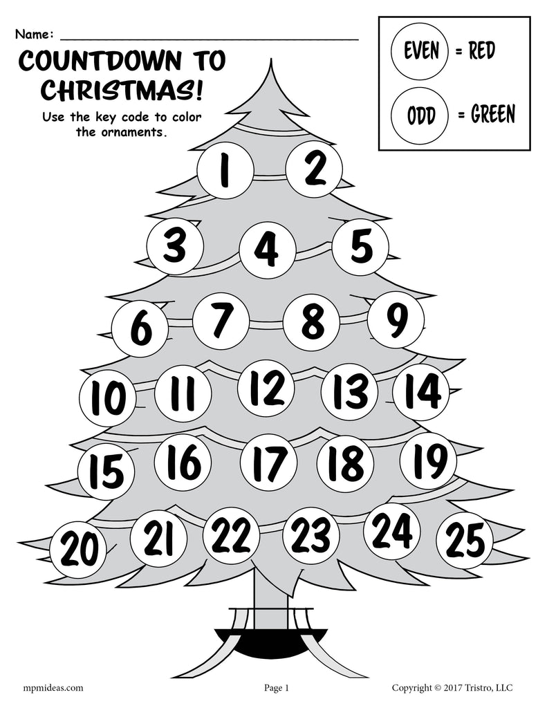 FREE Printable Countdown to Christmas Odd and Even ...