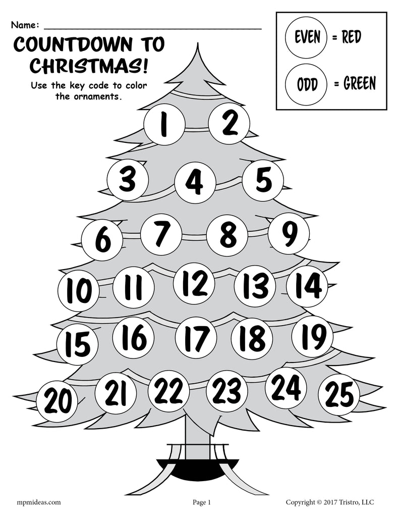 Download Printable Countdown to Christmas Odd and Even Worksheets! - SupplyMe