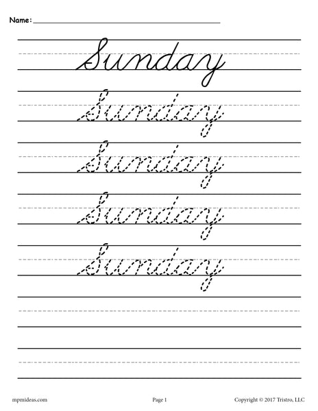 7 Cursive Handwriting Worksheets - Days of the Week! – SupplyMe