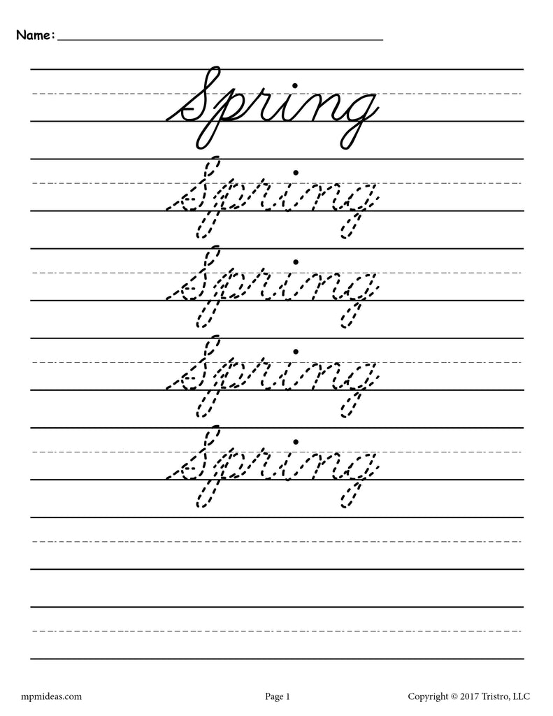 Spring Cursive Tracing & Handwriting Worksheet