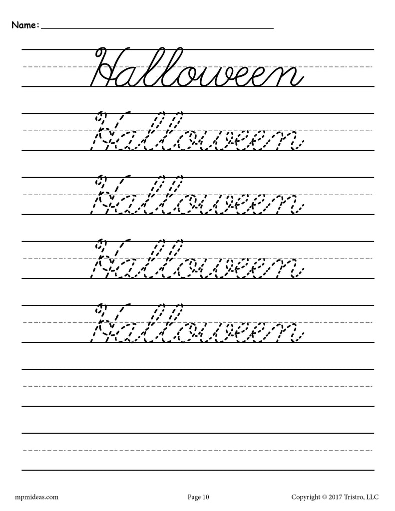 Halloween Cursive Tracing & Handwriting Worksheet