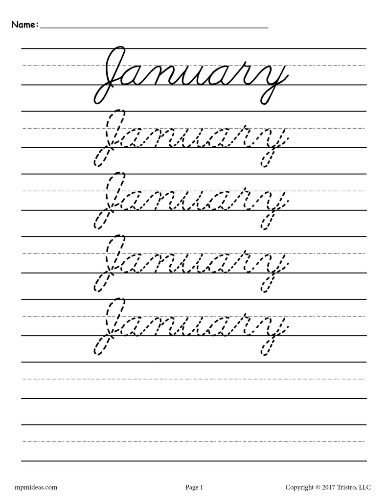 12 cursive handwriting worksheets months of the year supplyme