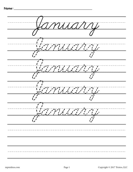 12 cursive handwriting worksheets months of the year supplyme