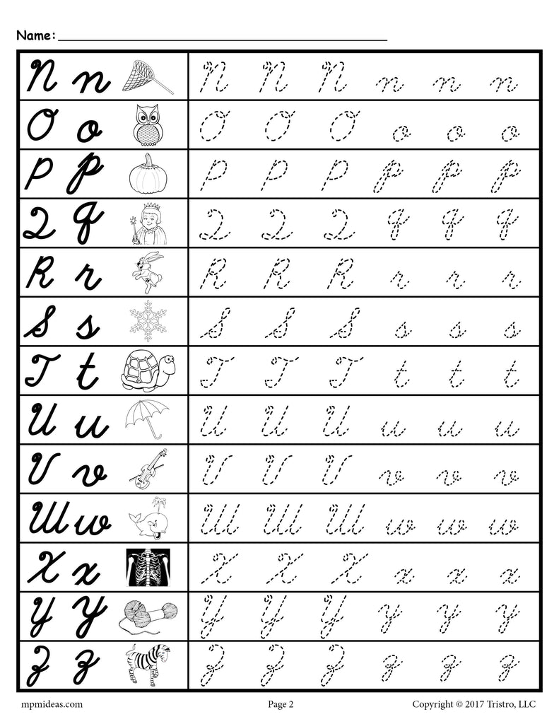 FREE Cursive Uppercase and Lowercase Letter Tracing Worksheets! Letters N-Z
