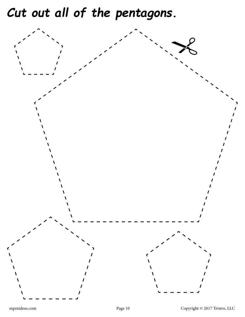 Pentagons Cutting Worksheet - Pentagons Tracing & Coloring Page – SupplyMe