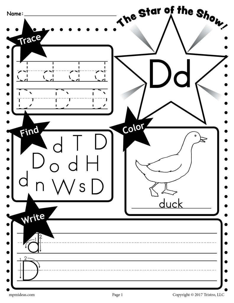 FREE Letter D Worksheet: Tracing, Coloring, Writing & More!