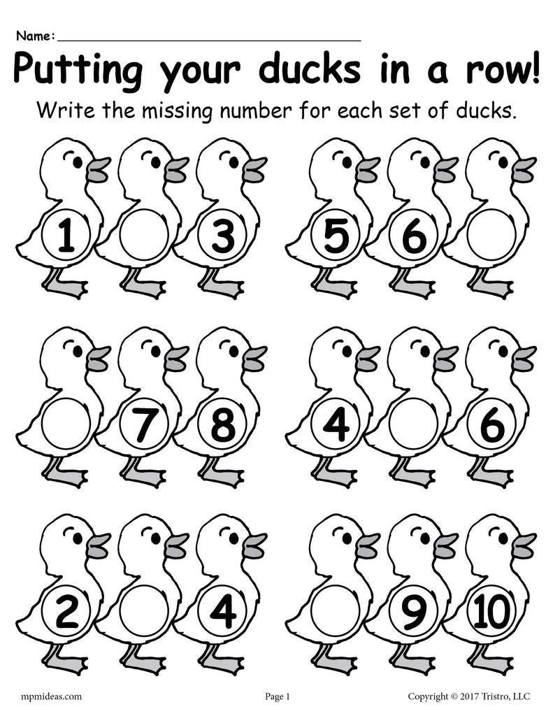 "Fill in the Missing Numbers" Spring Number Worksheets (1 ...