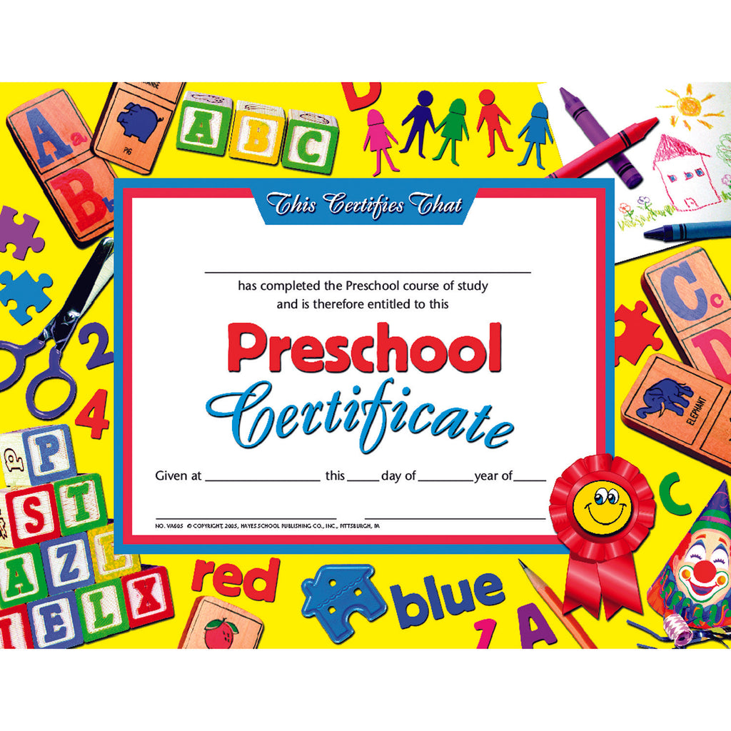 Hayes School Publishing Preschool Certificate 1 H VA605 SupplyMe