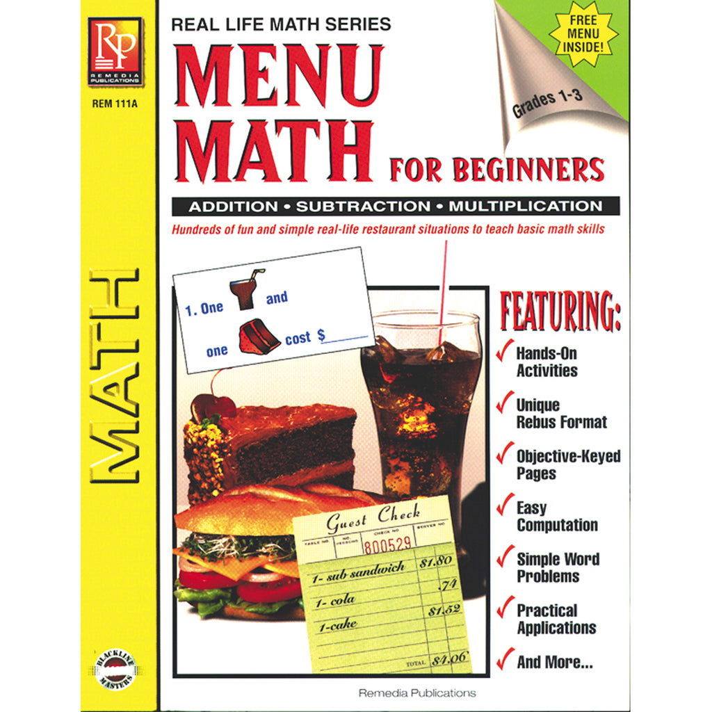 Remedia Publications Real Life Math Series Menu Math For Beginners Activity Book Rem111a Supplyme