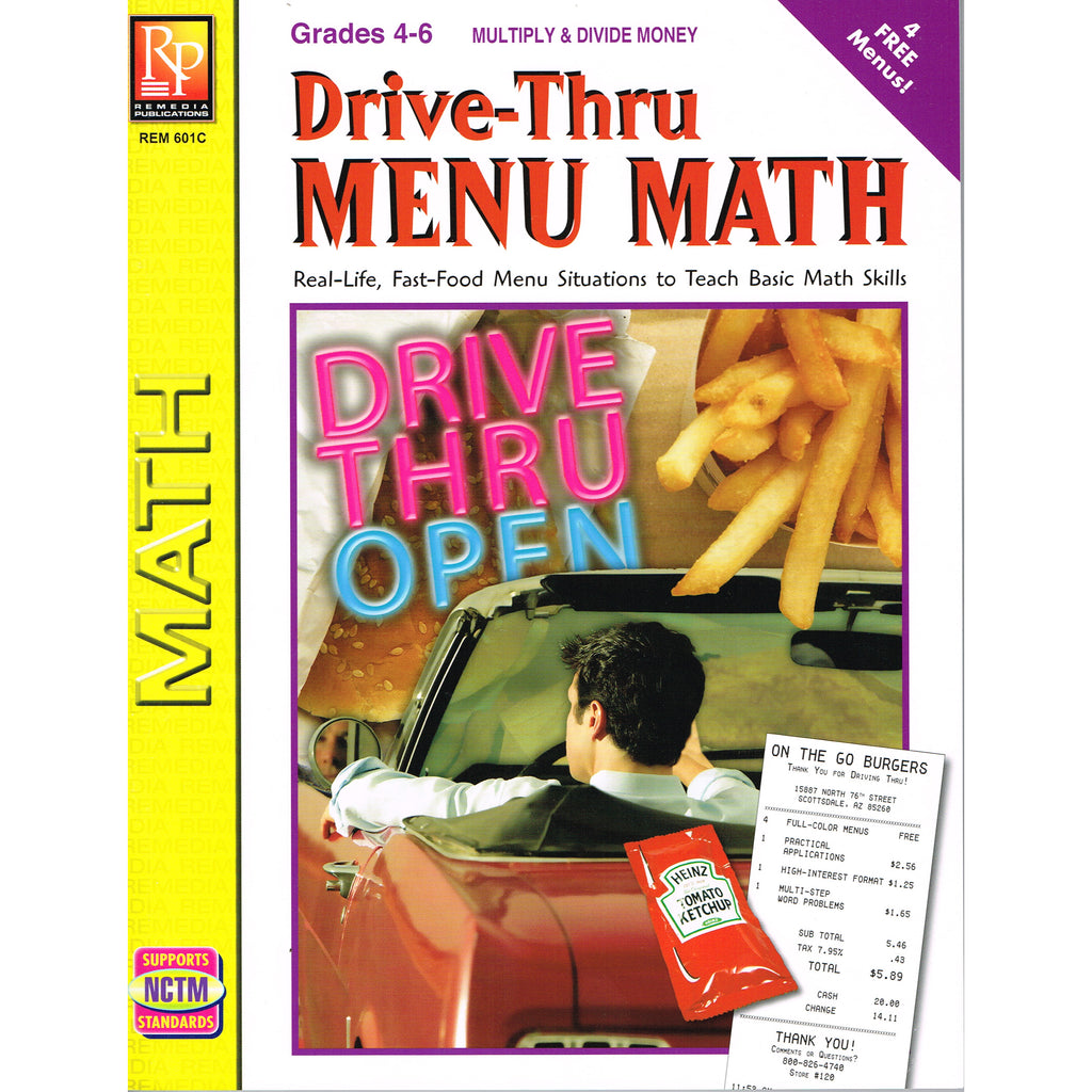 remedia publications drive thru menu math activity book multiply divide money rem601c supplyme