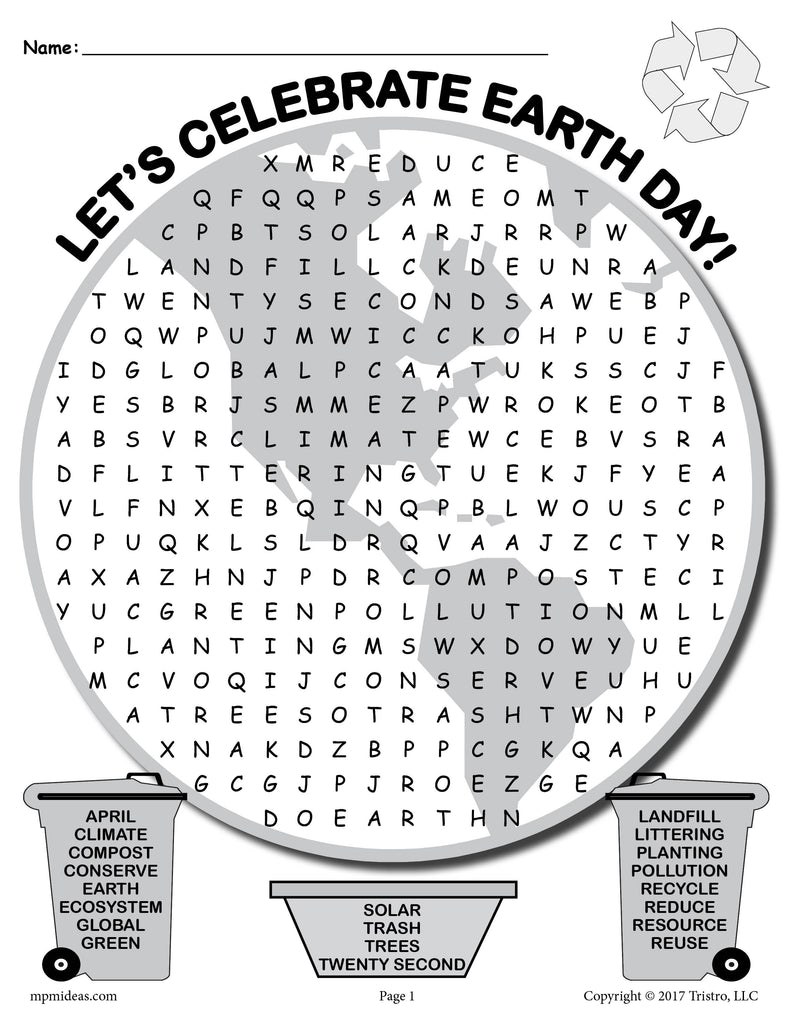 FREE Printable Earth Day Word Search SupplyMe