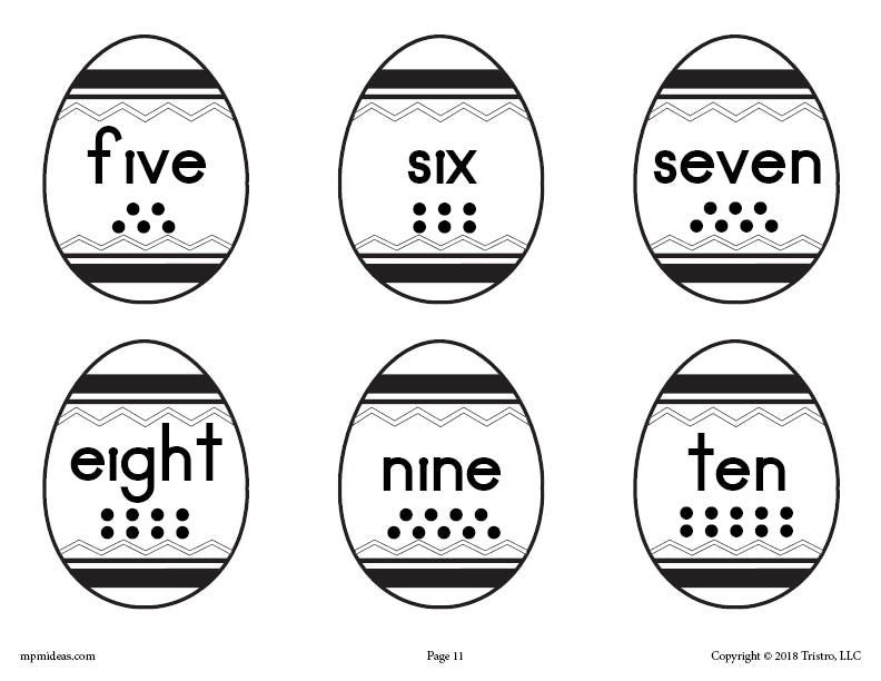 Printable Easter Egg Matching Game Number Words and Dots