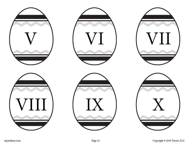 Printable Easter Egg Matching Game Roman Numerals