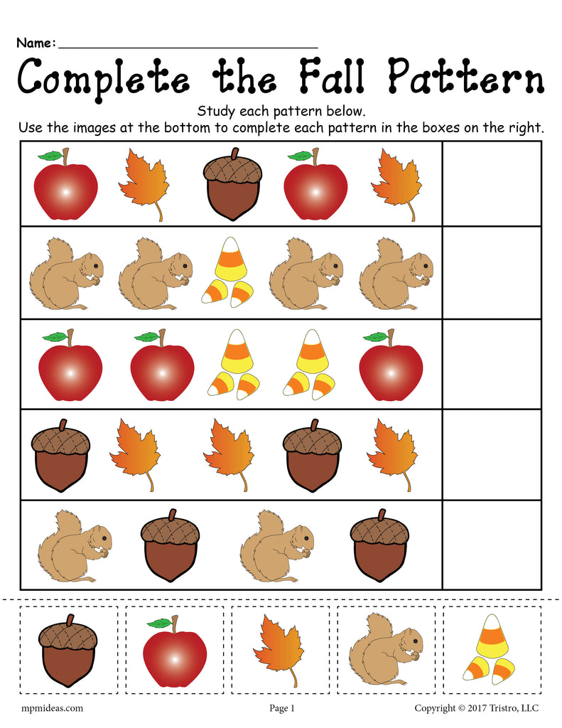 Printable Fall Pattern Worksheet! Throughout Free Fall Problems Worksheet