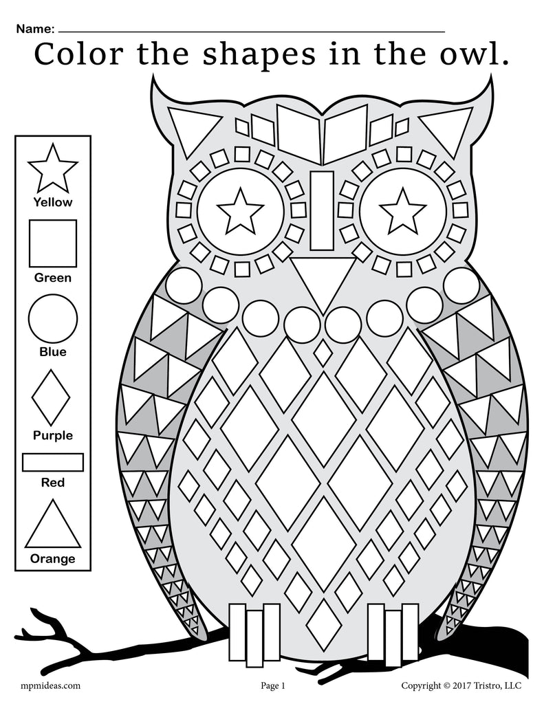 Download Fall Themed Owl Shapes Worksheet & Coloring Page! - SupplyMe