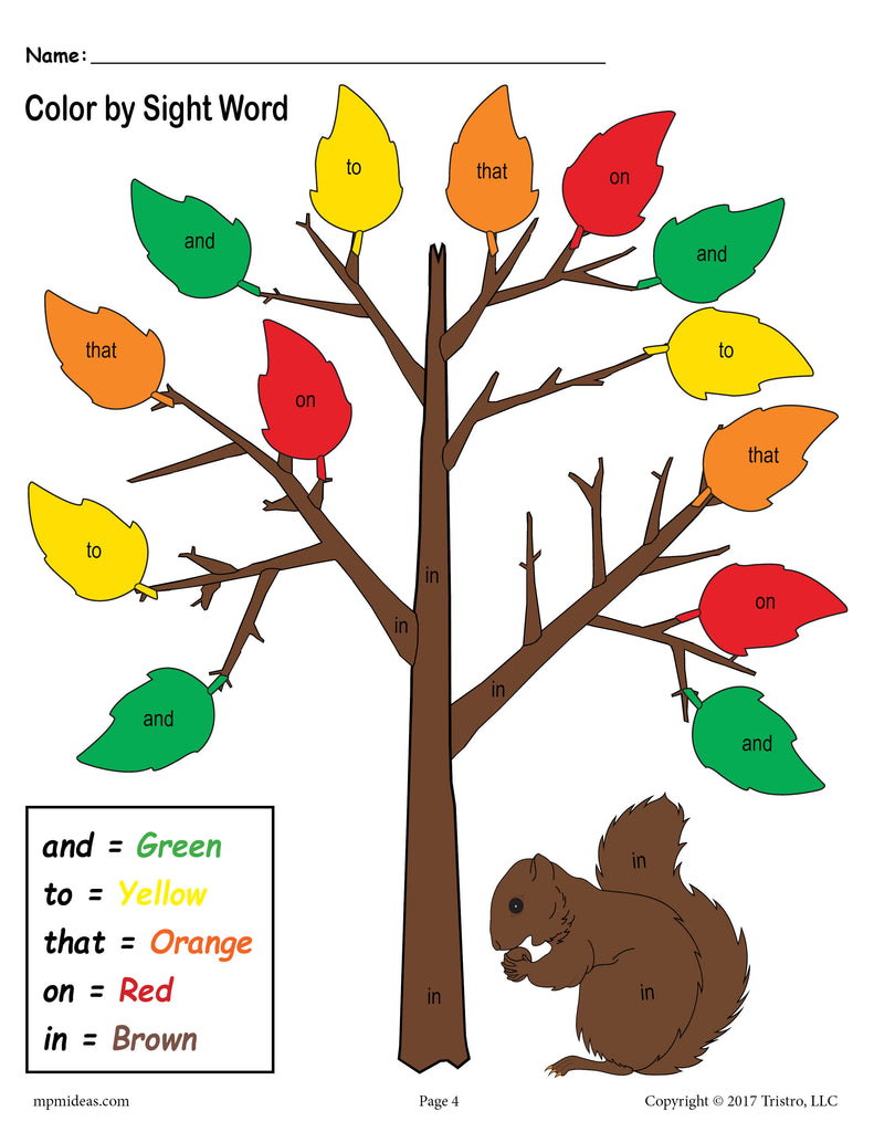 Fall Themed Color By Sight Words - 2 Printable Preschool ...