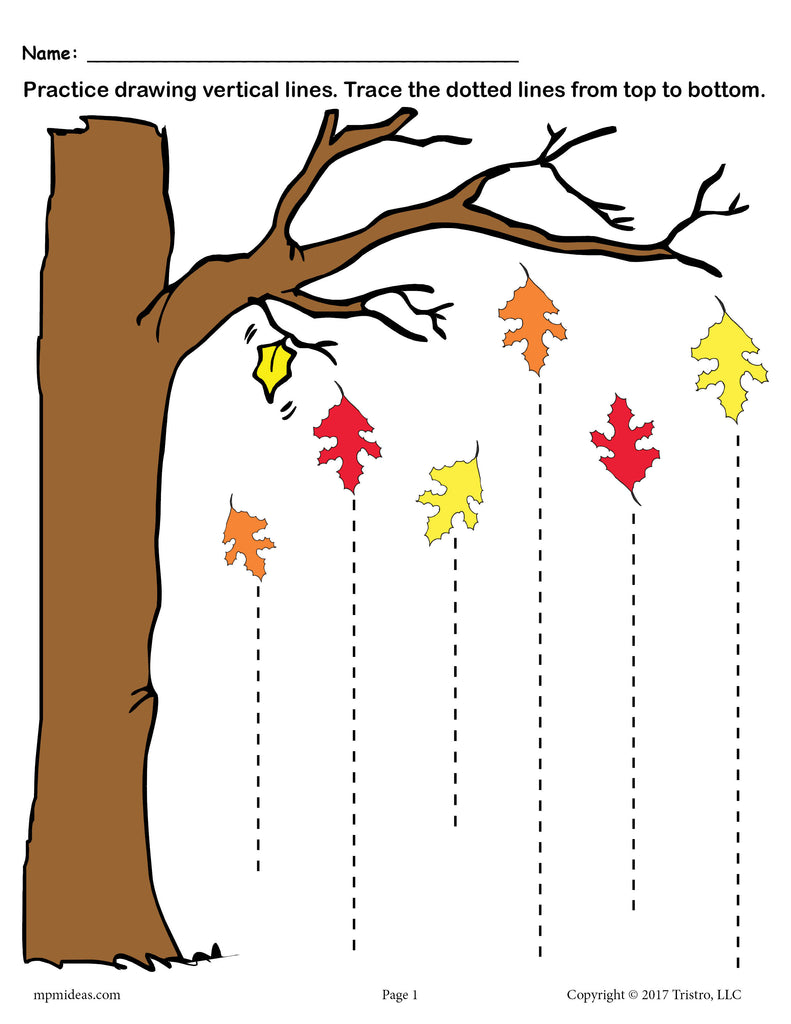 FREE Printable Fall Line Tracing Worksheets - Straight Lines!