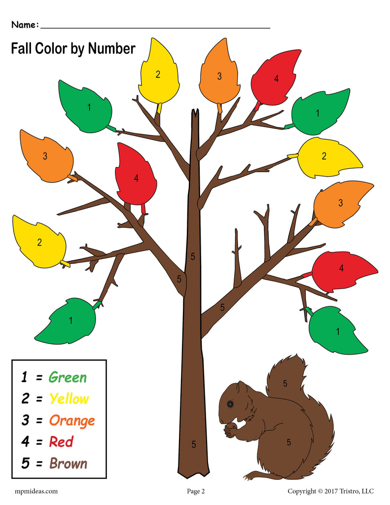 Fall Color-By-Number Answer Key