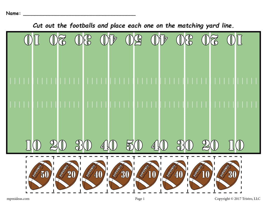 FREE Printable Football Themed Number Matching Worksheet!