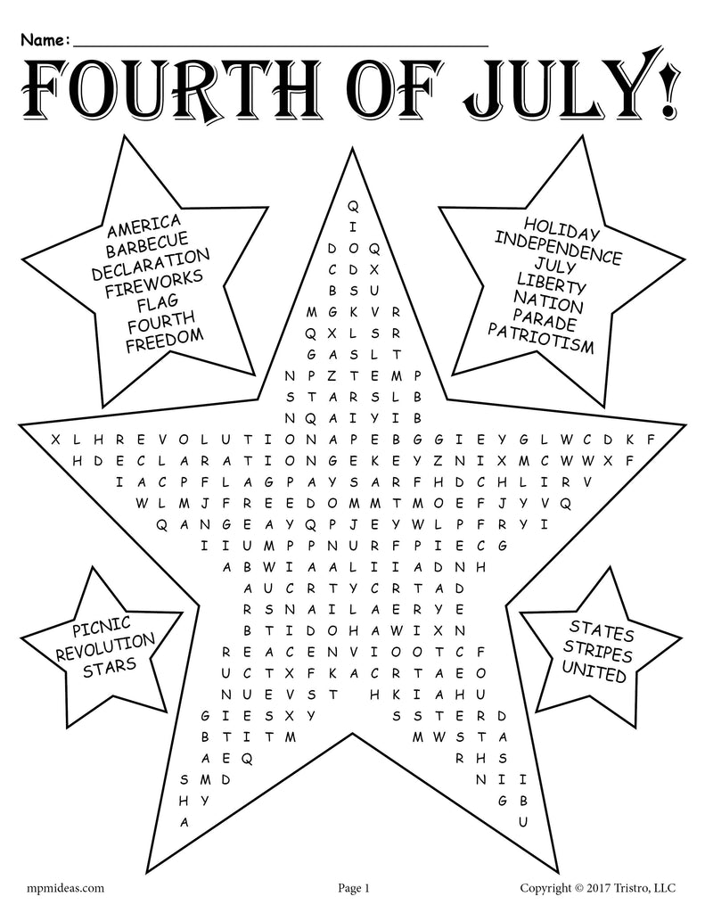 Printable Fourth of July Word Search SupplyMe
